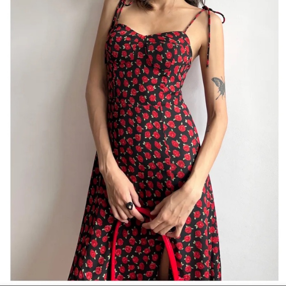 Floral Black and Red Women's Dress